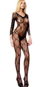 Bow Lace Long Sleeved Open Crotch Bodystocking.