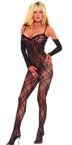 Floral Lace Bodystocking with Attached Sleeves