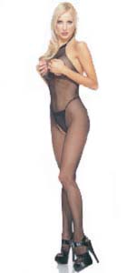Seamless Fishnet Halter Bodystocking With Open Bust