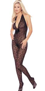 Halter Bodystocking with Rhinestone Buckle