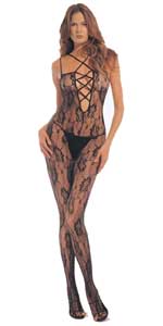 Romantic Lace Criss-Cross Front Spaghetti Strap Open Crotch Bodystocking