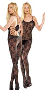 Flower Lace Bodystocking with Strappy Elastic Back