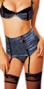 Denim Blue Victorian Stretch Jacquard Waist Cincher