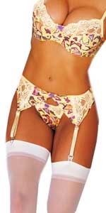 Yellow Lingerie Printed Charmeuse and Lace Garterbelt