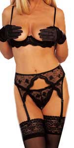 Scalloped Embroidery Black Garterbelt