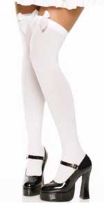 Opaque Thigh-Hi with White Satin Bow