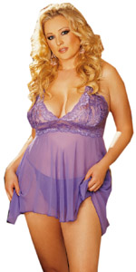 Multi Fiber Chiffon and Stretch Lace Baby Doll - Iris Lavender