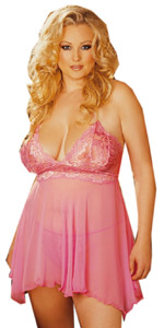 Chiffon and Stretch Lace Petunia Pink Baby Doll
