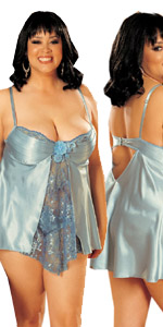 Charmeuse and Two Tone Lace Dusty Blue Baby Doll