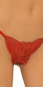 Sheer Butterfly Appliqued Red Crotchless Panty
