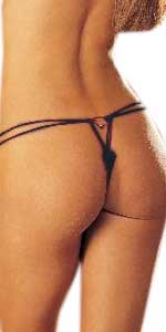 Genuine Faceted Diamond Velvet Thong - Black