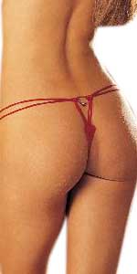 Genuine Faceted Diamond Velvet Thong - Red