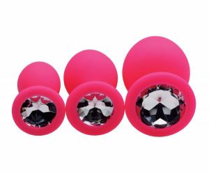 Pink Pleasure 3 Piece Silicone Anal Plugs with Gems