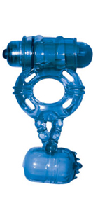 The Macho Double Cock And Balls Ring With Clitoral Tickler, Blue ~ NW2023-1