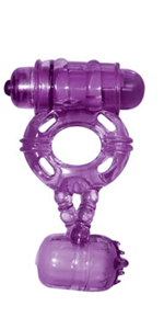 The Macho Double Cock And Balls Ring With Clitoral Tickler, Purple ~ NW2023-2