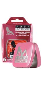 Four Seasons Studs and Ribs Condoms with Pocket Tin 6 Pack