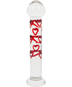 Adam and Eve Red Hearts Glass Dildo