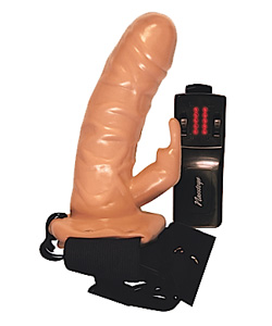 Hollow Strap-On Power Cock with Vibrating Rabbit Flesh