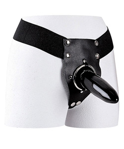 Leather Ring Harness with Non-Phallic Dildo