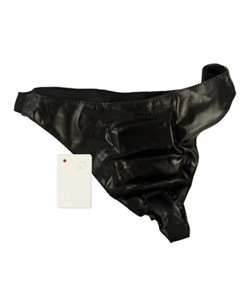 Black Faux Leather Remote Control Panty
