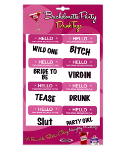 Reusable Static Cling Bachelorette Party Drink Name Tags[EL-6823-49]