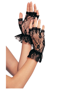Wrist Length Fingerless Black Lace Gloves[EL-ST40112-BK-OS]