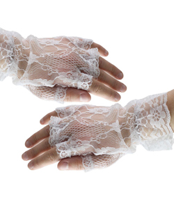 Wrist Length Fingerless White Lace Gloves[EL-ST40112-WH-OS]